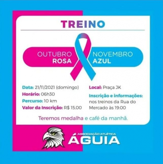 ÚLTIMAS VAGAS: Associação Águia vai realizar treino em alusão às campanhas Outubro Rosa e Novembro Azul