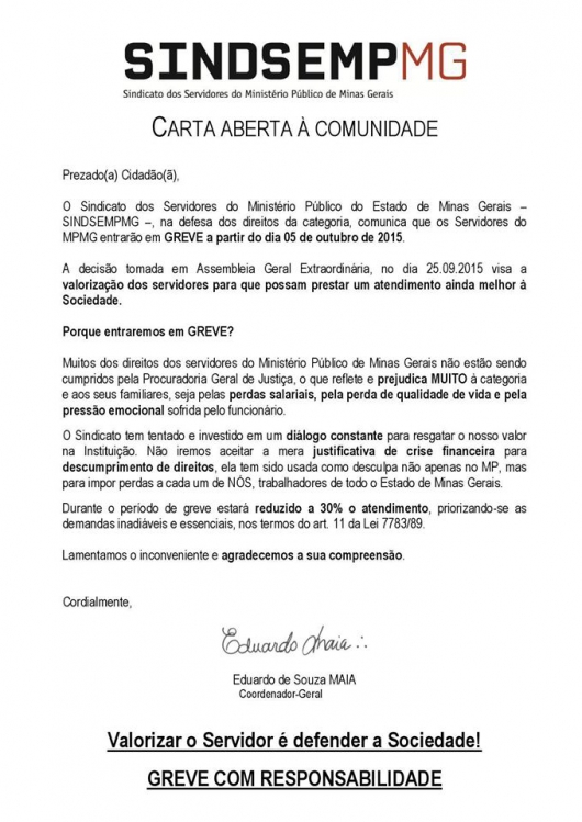 Servidores do Ministério Público de Guanhães aderem à greve estadual nesta segunda