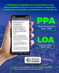 Município de Guanhães convida população para participação do Plano Plurianual PPA 2026-2029 e Lei Orçamentária - LOA 2026