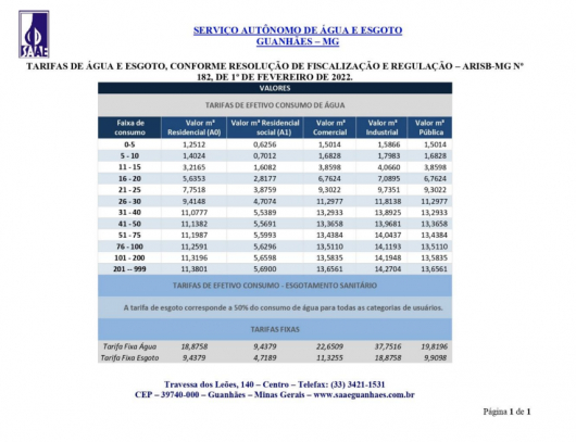 SAAE Guanhães explica novo modelo tarifário aplicado na cidade