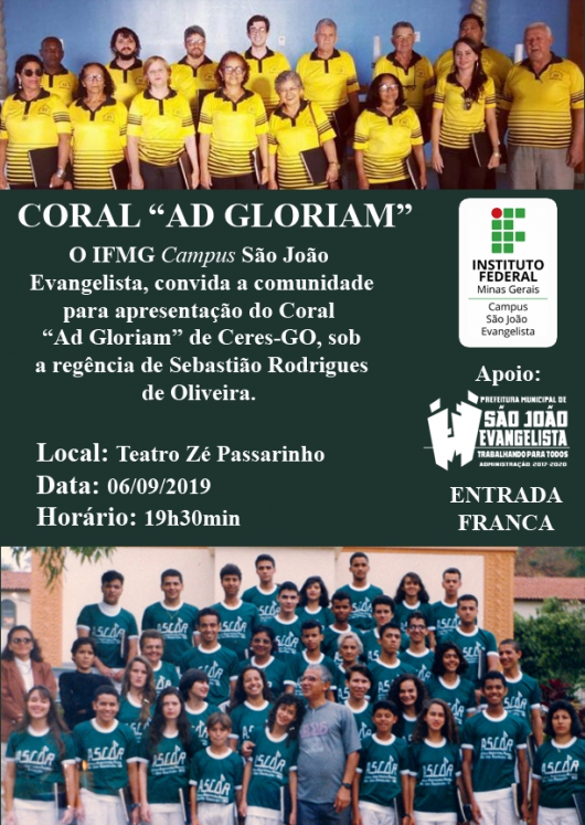 IFMG/SJE vai receber apresentação do Coral Ad Gloriam de Goiás