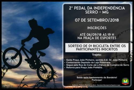 Inscrições para o 2° Pedal da Independência em Serro terminam nesta quinta-feira