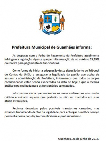 Prefeitura de Guanhães exonera servidores que ocupavam cargos comissionados