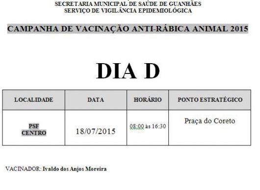 Campanha de Vacinação Anti-rábica começa nos PSFs de Guanhães