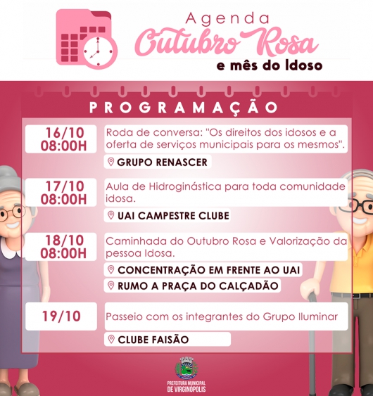 Virginópolis desenvolve atividades voltadas para o Outubro Rosa e o Dia do Idoso neste mês de outubro