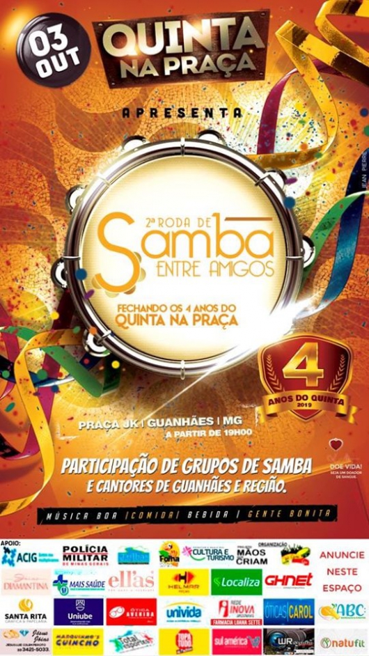 Hoje é dia do último Quinta na Praça especial 4 anos!! Confira as atrações da noite...