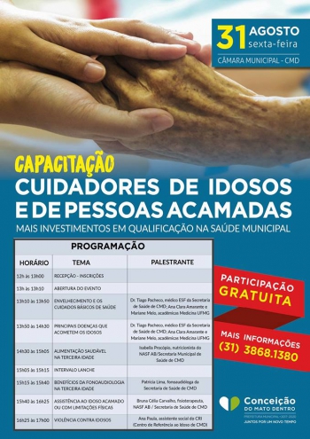 Conceição do Mato Dentro vai receber capacitação gratuita para cuidadores de idosos e pessoas acamadas