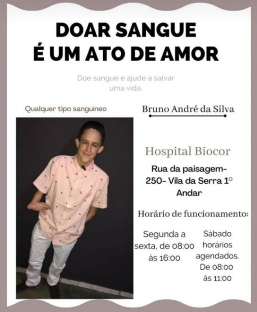 04 DE SETEMBRO: Caravana de doação de sangue em prol do guanhanense Bruninho já tem data marcada!