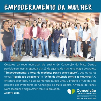 Capacitação sobre igualdade de gênero e o fim da violência contra as mulheres é realizada em Conceição do Mato Dentro