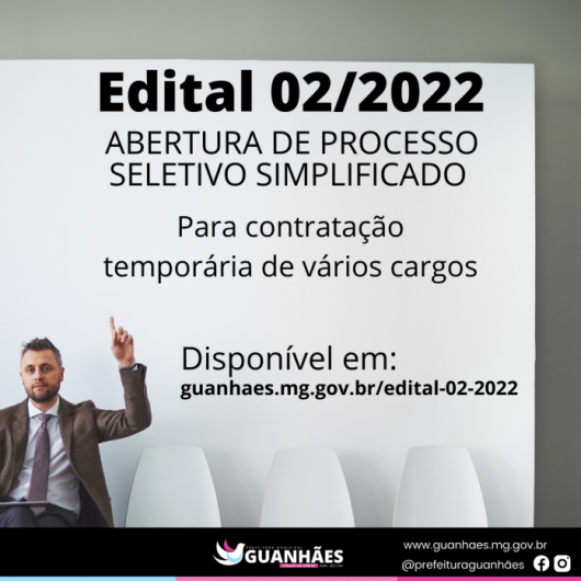 Prefeitura de Guanhães anuncia abertura de Processo Seletivo simplificado para contratação temporária de vários cargos