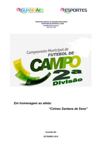 GUANHÃES: Regulamento do Campeonato Municipal de 2º Divisão já está disponível