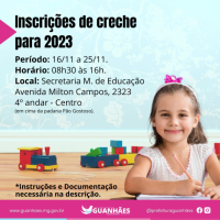 Período de inscrições para a creche começa nesta quarta-feira em Guanhães