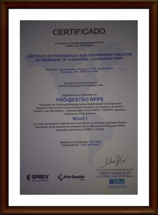 Guanhães Prev recebe certificado de Qualidade do ICQ Brasil