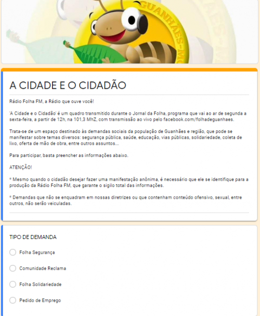 NOVIDADE NA FOLHA: A partir de agora, as Demandas de “A Cidade e o Cidadão’ serão recebidas exclusivamente por um formulário online