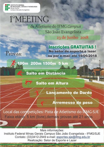 Oito atletas da Associação Águia vão participar do 1° Meeting de Atletismo do IFMG/SJE neste sábado