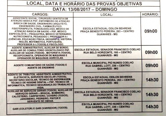 Processo Seletivo da Prefeitura Municipal de Guanhães acontece neste domingo