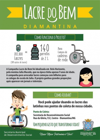 Prefeitura de Diamantina adere à Campanha Lacre do Bem para aquisição de cadeiras de rodas