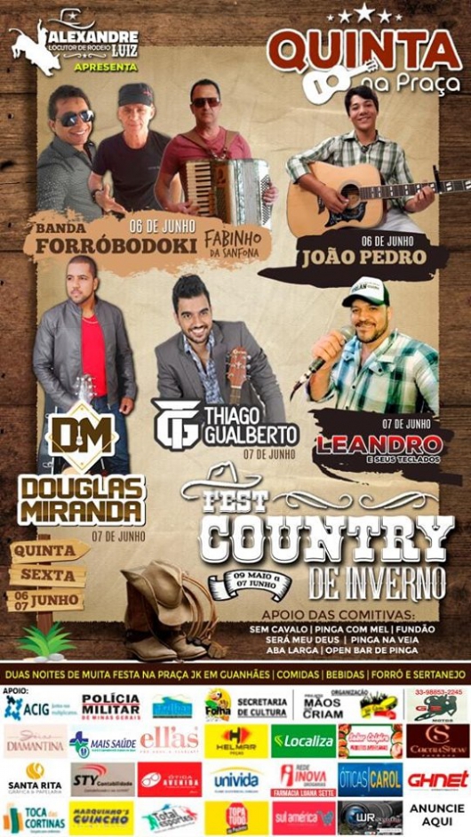 Hoje é quinta-feira, dia de Quinta na Praça e nesta semana tem Fest Country de Inverno em dose dupla