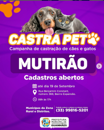 Guanhães terá mais um Mutirão de Castração “Castra Pet”