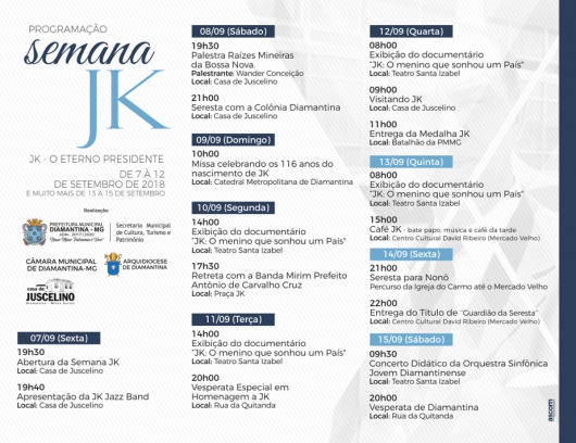 Diamantina vai promover Semana JK de 07 a 15 de setembro