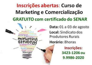 Oportunidade: Abertas as inscrições para o curso de Marketing e Comercialização em Sabinópolis