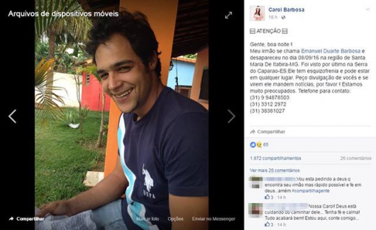 Família procura por jovem que desapareceu em Santa Maria de Itabira