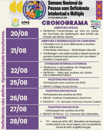 Semana Nacional da Pessoa com Deficiência Intelectual e Múltipla terá programação especial em Guanhães