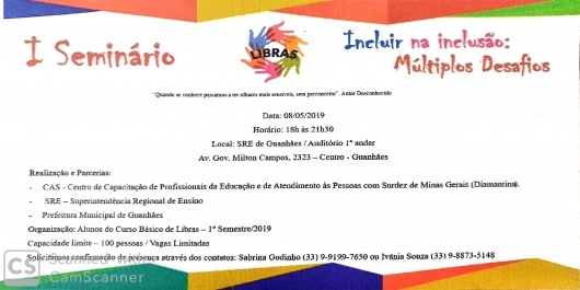 I Seminário Incluir na Inclusão: Múltiplos Desafios acontece hoje em Guanhães