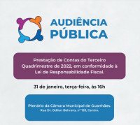 GUANHÃES: Audiência Pública para Prestação de Contas do Terceiro Quadrimestre de 2022 será realizada na próxima terça-feira