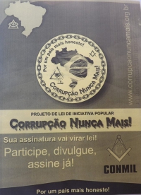 Maçonaria recolhe assinaturas para campanha &quot;Corrupção Nunca Mais&quot; em Guanhães