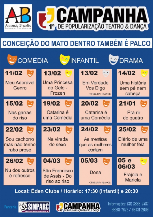 Campanha de Popularização do Teatro e da Dança começa hoje em Conceição do Mato Dentro