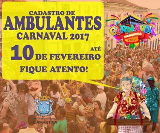 Diamantina abre cadastro de ambulantes para o Carnaval 2017