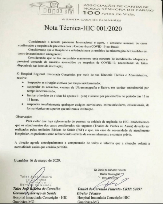 CORONAVÍRUS: Fique por dentro das medidas estabelecidas pelo HIC nos próximos dias