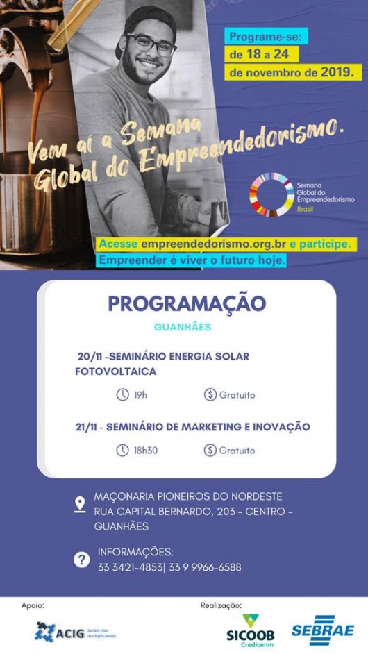 Sebrae Minas divulga programação da Semana Global de Empreendedorismo em Guanhães e cidades da região