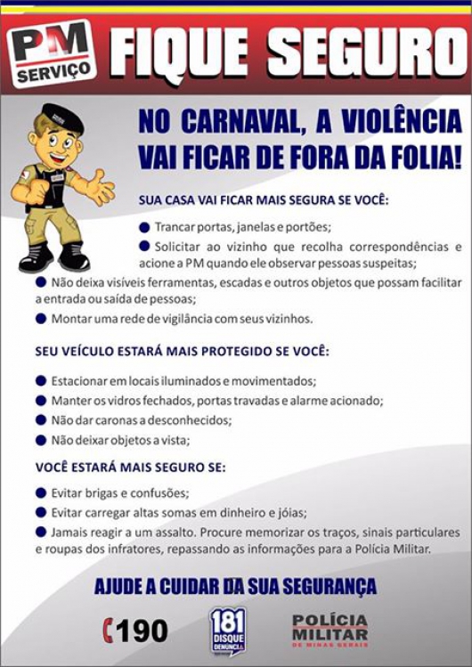 PM dá dicas de segurança para este Carnaval