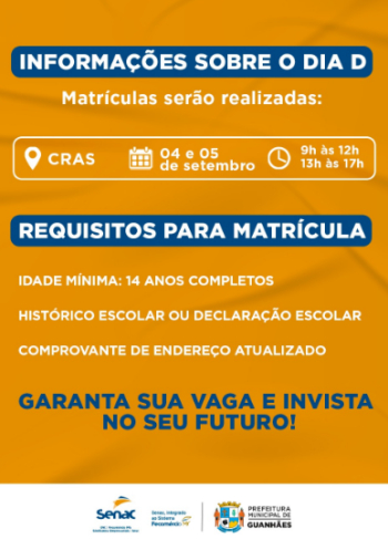 Projeto + Qualificação em parceria com o SENAC Minas será lançado nesta quarta-feira em Guanhães