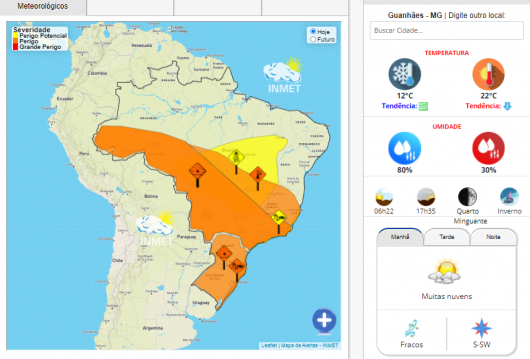INMET emite alerta laranja indicando perigo de declínio de temperatura na região de Guanhães