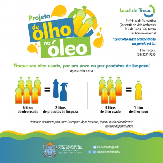 CONSCIÊNCIA AMBIENTAL: Diamantina lança projeto “De Olho No Óleo”