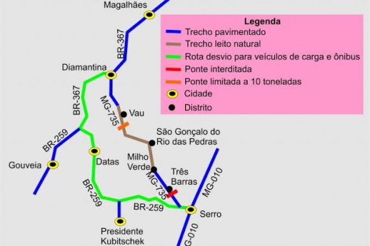 Ponte que liga Serro a Milho Verde está interditada a partir desta segunda