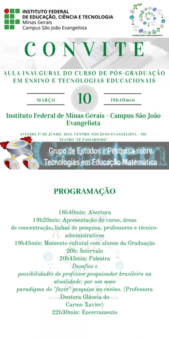 IFMG SJE vai inaugurar curso de Especialização em Ensino e Tecnologias Educacionais