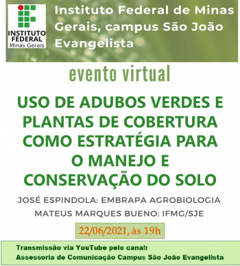 IFMG SJE vai promover evento virtual sobre o uso de adubos verdes e plantas