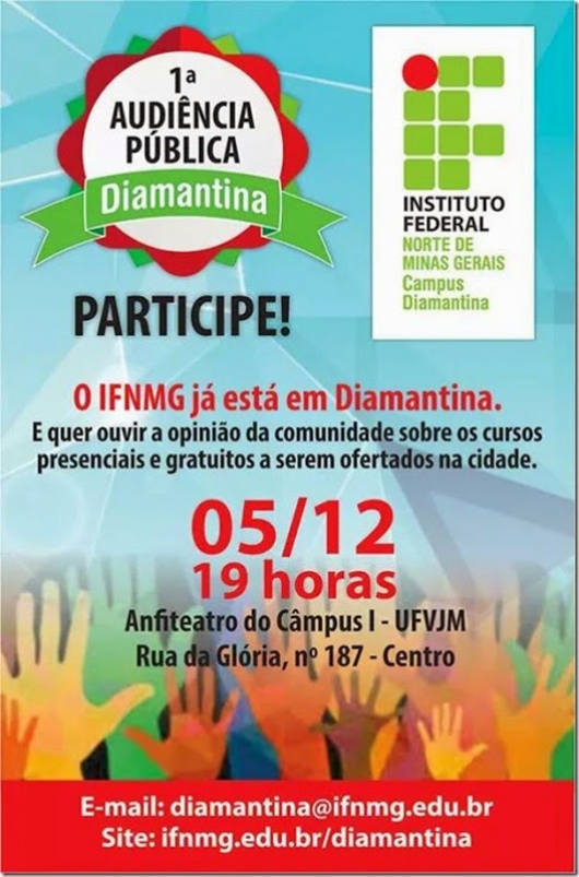1ª Audiência Pública do IFNMG acontece nesta quinta-feira (4) em Diamantina