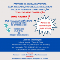 SOLIDARIEDADE EM CORRENTINHO:  Jovens da E.E Tenente José Coelho da Rocha se mobilizam para arrecadar fraldas geriátricas em prol da Associação do Câncer e idosos acamados da comunidade