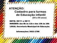 Prefeitura abrirá cadastro para 1º e 2º períodos da educação infantil em Guanhães