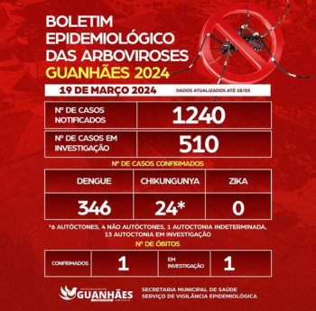 BOLETIM EPIDEMIOLÓGICO DAS ARBOVIROSES – GUANHÃES – 19/03/2024