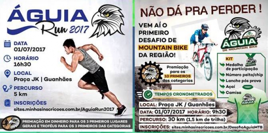 Inscrições para Desafio de Mountain Bike e Corrida Águia Run poderão ser feitas pelo site somente até segunda-feira