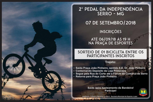 Abertas as inscrições para o 2° Pedal da Independência no Serro