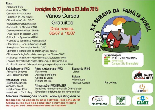 Abertas as inscrições para a XX Semana da Família Rural no IFMG/SJE