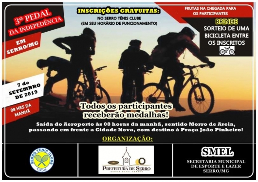 ESPORTE: Inscrições para o 3º Pedal da Independência no Serro terminam amanhã!