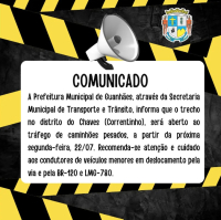 ATENÇÃO MOTORISTAS: Trecho do Chaves, em Correntinho, será aberto ao tráfego de caminhões a partir da próxima semana